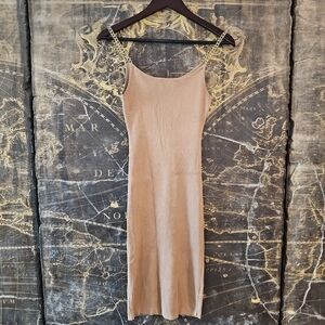 Almost Famous Tan BodyCon Dress With Gold Chain Straps Size M